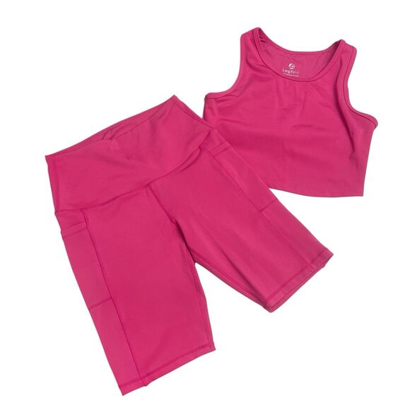 Legend Active Set Size Small Pink Shorts and Sport Bra Workout Gym Yoga 2 Pc - Picture 1 of 11
